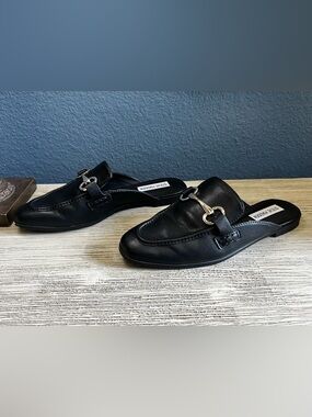 Steve Madden Black Leather Slip-On Mule with Gold Bit